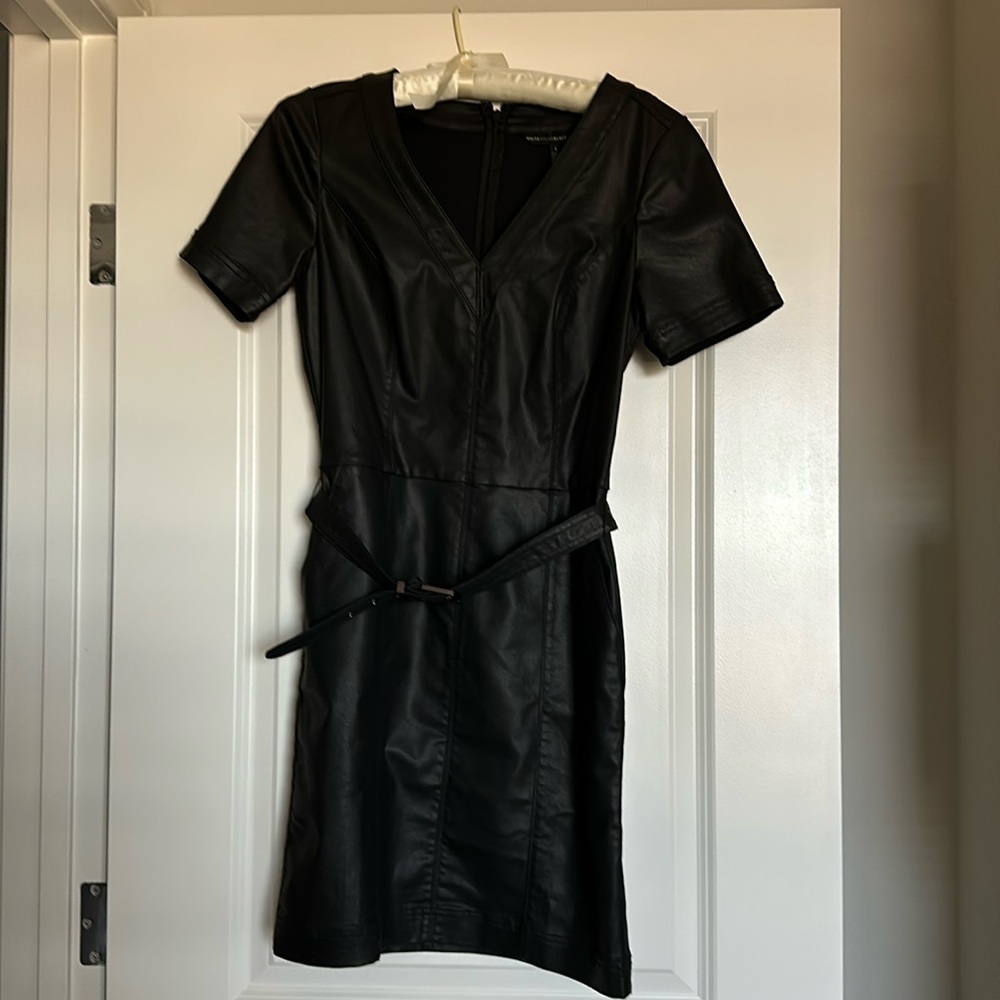 NWT White House Black Market coated Denim short sleeve belted dress.